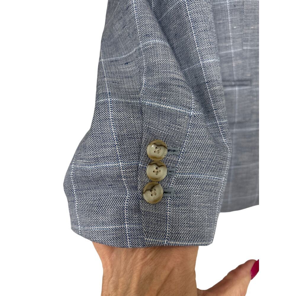 Banana Republic Blue Linen Blend Plaid Blazer Jacket 6 Old Money Preppy Classic - Picture 5 of 14